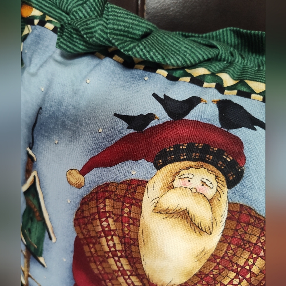 Festive Santa Holiday Pillow with Green Striped Accents - Picture 2 of 4